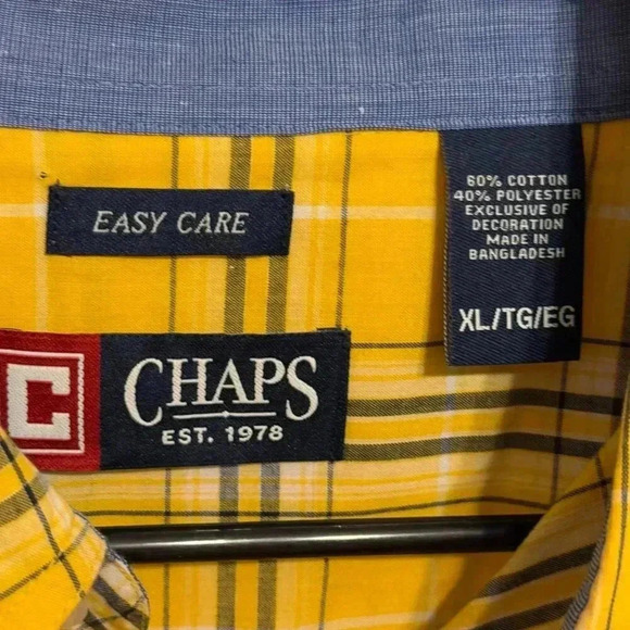 Chaps Mens Yellow Plaid Collared Long Sleeve Pocket Button Down Shirt Size XL - Picture 5 of 8